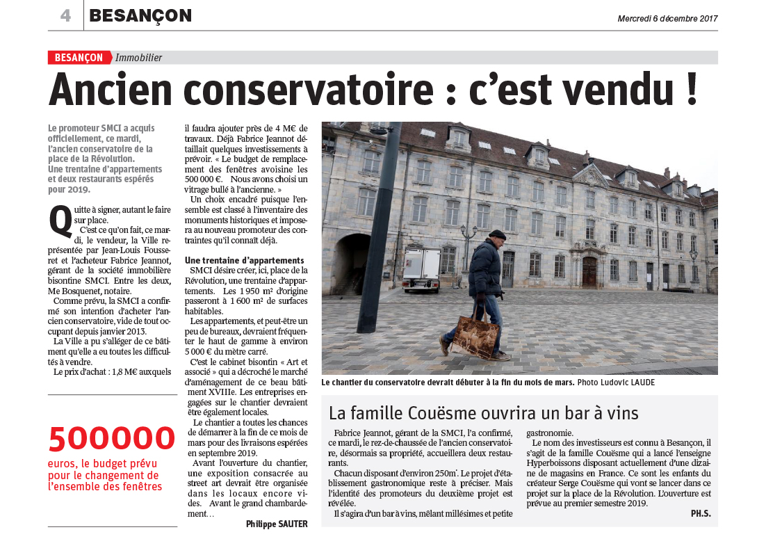 Ancien Conservatoire : c'est vendu !